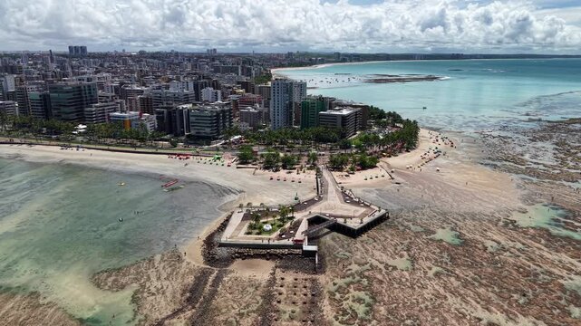 Observation pier built on the reefs of Ponta Verde Beach, inaugurated in April 2022, a tourist attraction in Macei&oacute;, Alagoas, Brazil
