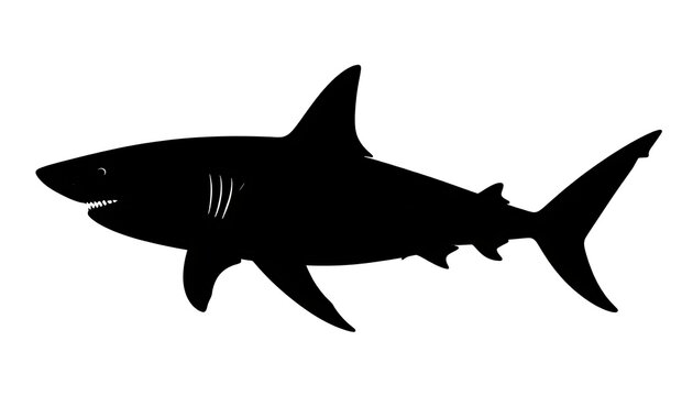 Silhouette of a shark swimming left.