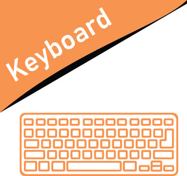 Minimalist orange line art illustration of a computer keyboard, sleek mechanical qwerty keypad vector icon for technology and office hardware design