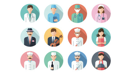 Fototapeta premium Set of diverse smiling people icons with different emotions and activities Vector