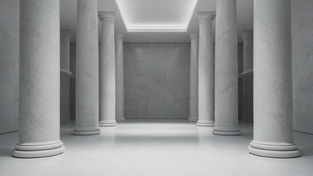 Firefly walking through a serene marble corridor with elegant columns in a peaceful architectural setting