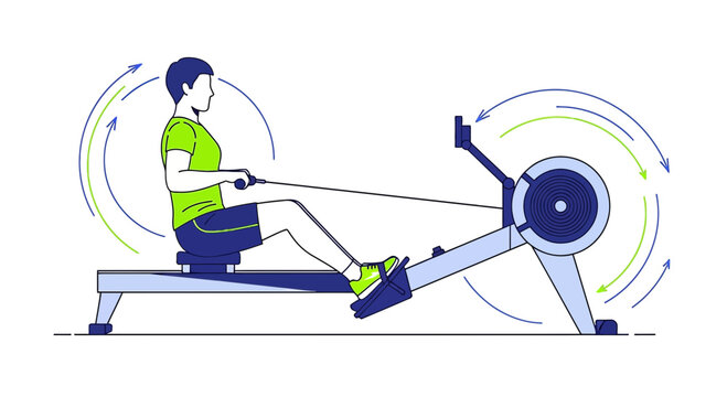 Man Rowing Machine Exercise - Fitness and Health Concept