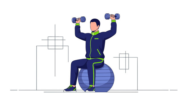Man Exercising with Dumbbells on Stability Ball, Fitness and Health Concept