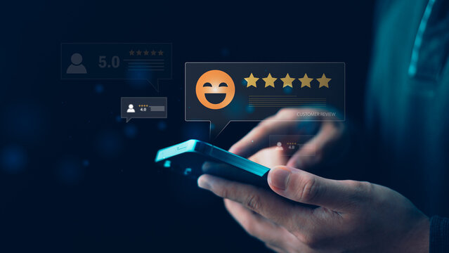 customer service specialist manages online reviews using rating systems, customer feedback, satisfaction scores, reputation management, trust building strategies to enhance brand credibility