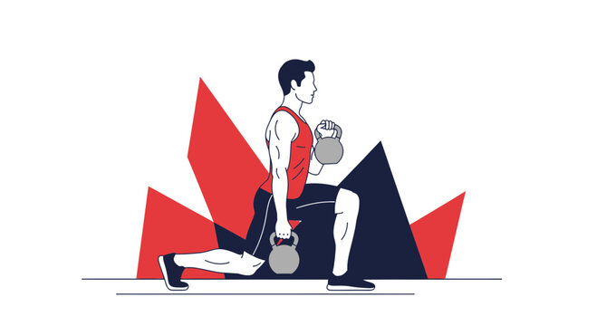 Man doing kettlebell lunges, fitness, strength training, workout, exercise, healthy lifestyle