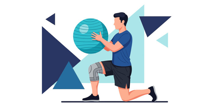Man doing lunges with medicine ball, physical therapy, fitness, exercise, rehabilitation