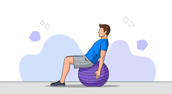 Man doing core exercise on stability ball, fitness and healthy lifestyle concept