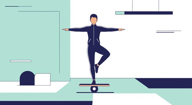 Man Balancing on Board for Physical Therapy and Fitness