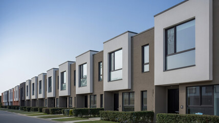 Fototapeta premium Contemporary townhouse row with soft daylight, modern architecture