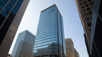 Obraz premium Modern high-rise tower in sleek business district, photorealistic architecture