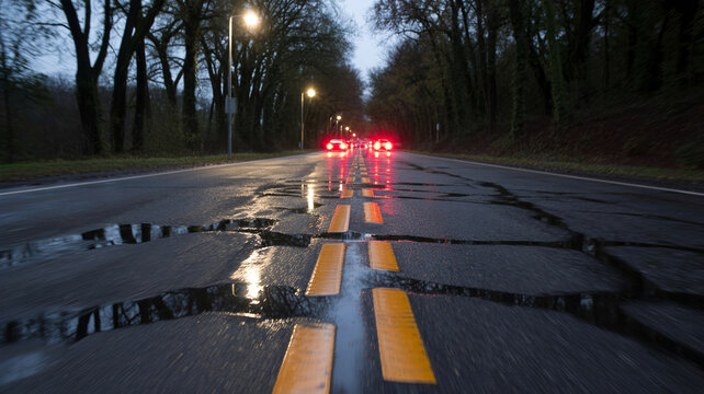 Night Roads, Serene Highway at Night, Lit by Streetlights and Car Headlights