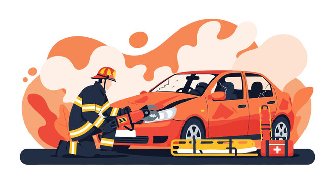 Firefighter Rescues Victim from Car Accident with Jaws of Life and Medical Equipment