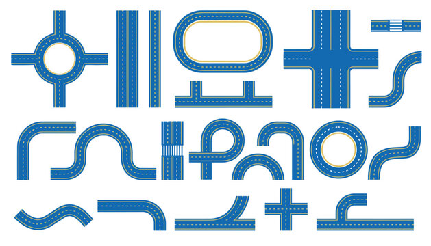 Collection of road and path section vector graphics with straight