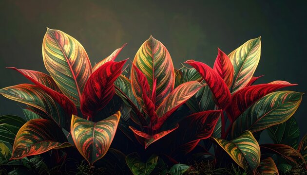Vibrant Calathea Plant with Striking Red and Green Foliage.