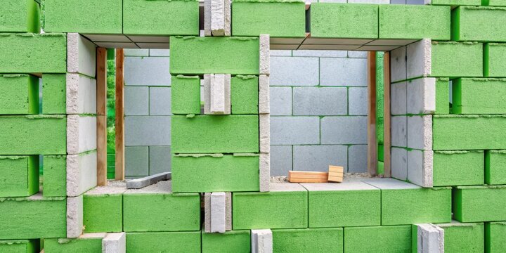 Insulated concrete blocks installed in a wall, Concrete blocks