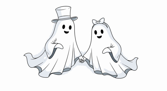 Cartoon ghosts holding hands against white background illustration concept
