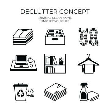 Minimalist declutter icons clean organization symbols for home and office vector illustration isolated on white background.