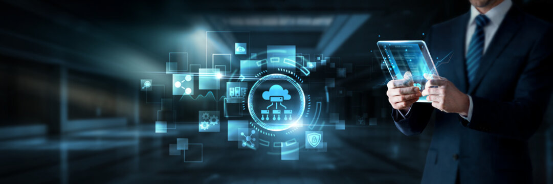 Businessman working on digital screen with Edge Computing, data analytics and distributed systems, real-time processing, cloud-edge integration, Network optimization and performance scaling