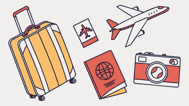 Travel accessories like a suitcase, passport, and camera prepare for a long journey.