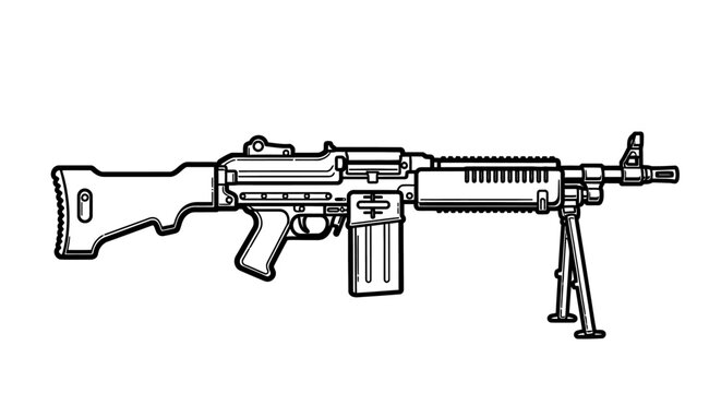 Detailed illustration of a machine gun on white background for various uses