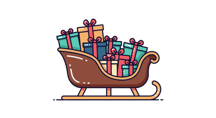 Obraz premium Festive sleigh full of wrapped gifts isolated on white background