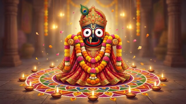 Jagannath Rath Yatra vibrant rangoli idol hindu festival india culture spiritual devotion god jagannath sacred worship ritual celebration festive animation video background