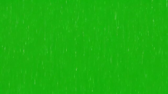 Green Screen Chroma Key Overlay of Falling Raindrops Texture Background Realistic Weather Effect Gentle Shower Precipitation Motion Graphic