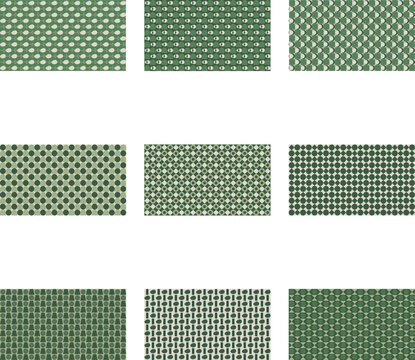 Textile pattern collection with green and blue gingham and skulls