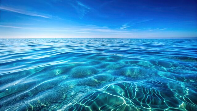 Transparent blue water surface with ripples at the ocean's edge, stillness, waves,  stillness, waves, aquatic