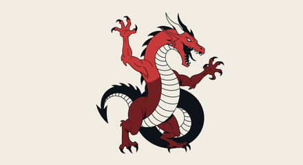 Naklejka premium Stylized red dragon illustration with dynamic pose on a neutral background