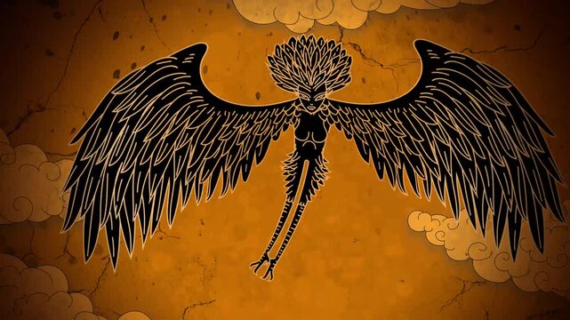 winged keres harpy in greek vase style