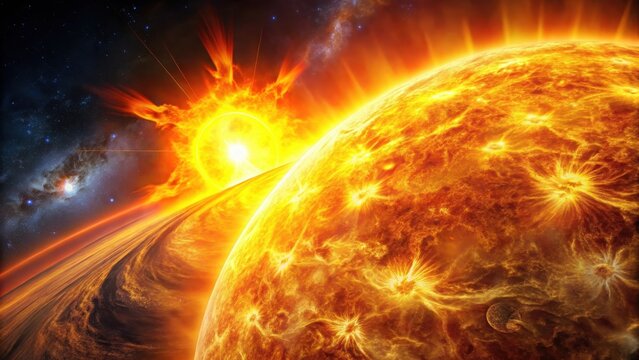 Close-up of the sun's surface, featuring intense solar flares and radiation bursts, with wispy plasma and coronal mass ejections in the background , Coronal Mass Ejection, Plasma Burst