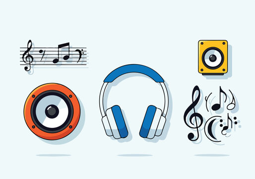 Colorful music icons on light blue