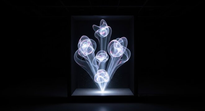 Ethereal light projection creating a futuristic holographic display of swirling energy forms