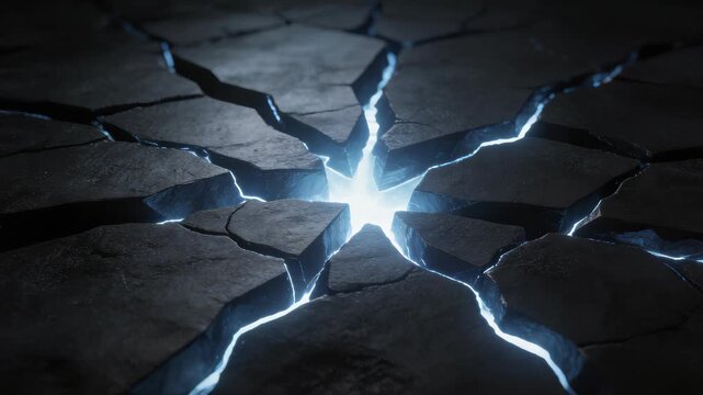 Cracked stone surface with glowing light emanating from beneath