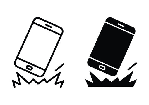 Smartphone vibration icon illustration, mobile phone shaking with incoming call alert, ringing notification concept with motion lines, communication technology symbol, simple black and white minimal d