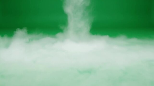 Whimsical White Smoke Tornado Swirling Upwards on a Vibrant Green Screen Background With Soft Lighting Creating a Dramatic Effect