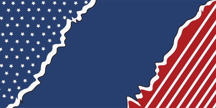 Kertas Robek Latar Belakang Bendera Amerika untuk 4 Juli - Hari Kemerdekaan AS Templat Bendera Patriotik