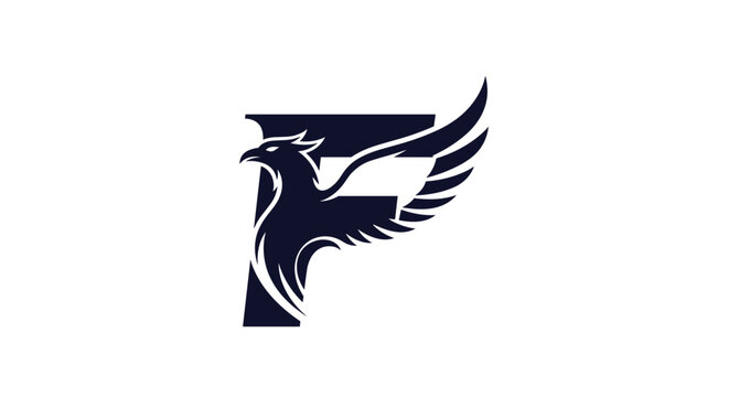 Powerful logo design featuring the letter F seamlessly integrated with the silhouette of a rising phoenix bird with spread wings.