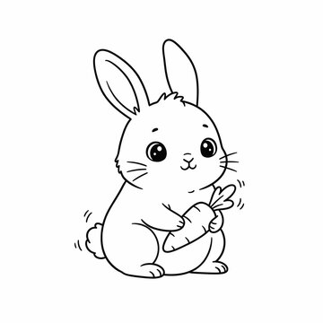 Cute Bunny Holding a Carrot Coloring Page