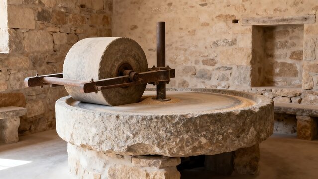 Stone mill in rustic room
