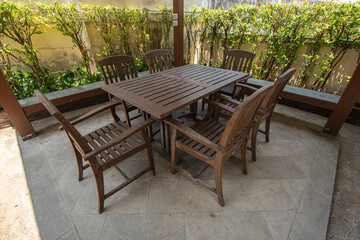 Obraz premium Outdoor Wood table set with several angle