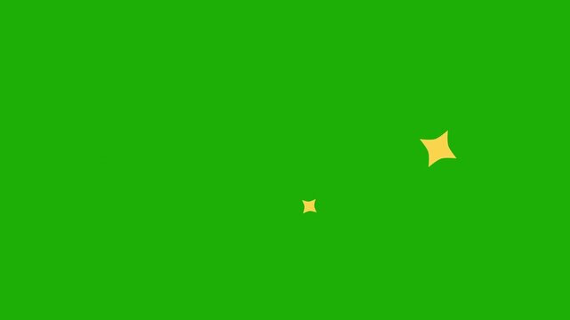 Sparkling twinkle stars golden shine animation white cartoon sparkles in doodle style on green screen background. Star twinkling, blinking light effect on transparent alpha channel 4k video.
