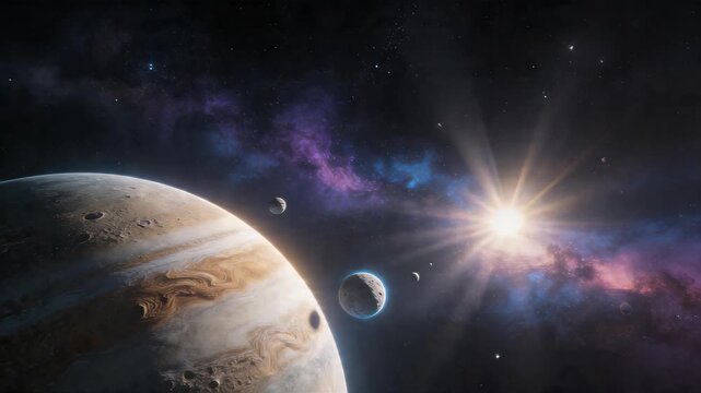 Stunning cosmic scene with planets and bright star in space