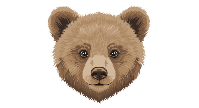 Detailed realistic illustration of a brown bear head showcasing the animal thick fur and intelligent brown eyes.