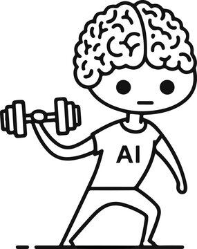 AI Character Lifting Dumbbell Brain Exercise Concept