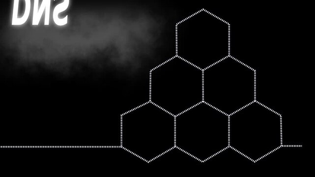 Dns cybersecurity concept: hexagonal network security infographic animation