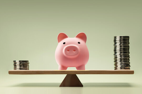 Piggy bank balancing savings money allocation personal finance management
