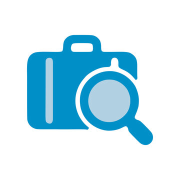 Blue suitcase with a magnifying glass search symbol representing job hunting
