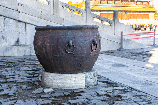 Beijing Forbidden City large metal water container to store water as fire extinguisher in case of fire breakout.